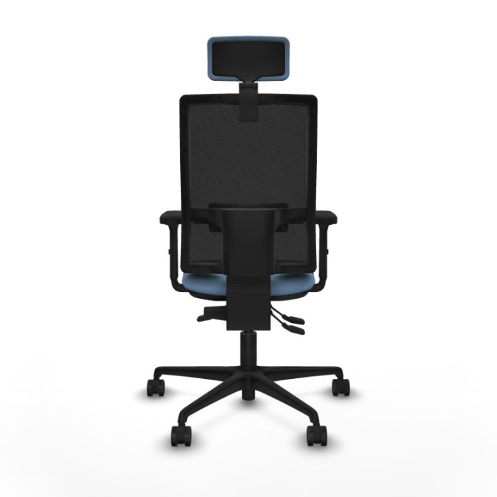 Silla Bormate asincro malla negra asiento bali azul cielo brazos 2D ruedas 65mm cabecero regulable