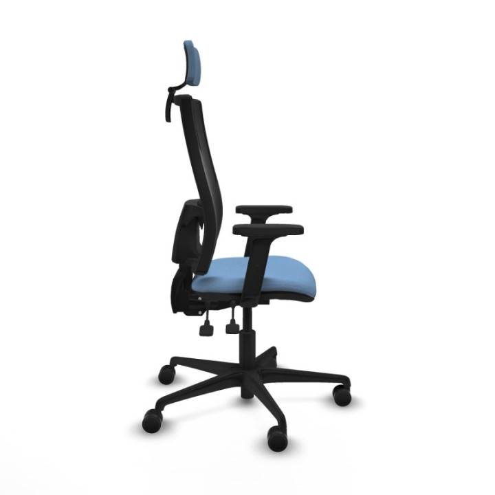 Silla Bormate asincro malla negra asiento bali azul cielo brazos 2D ruedas 65mm cabecero regulable