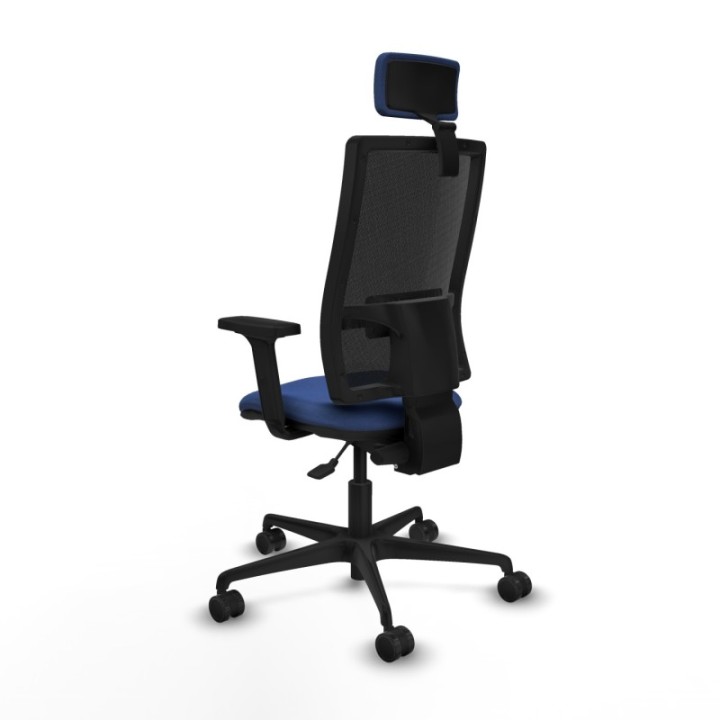 Silla Bormate asincro malla negra asiento bali azul marino brazos 2D ruedas 65mm cabecero regulable