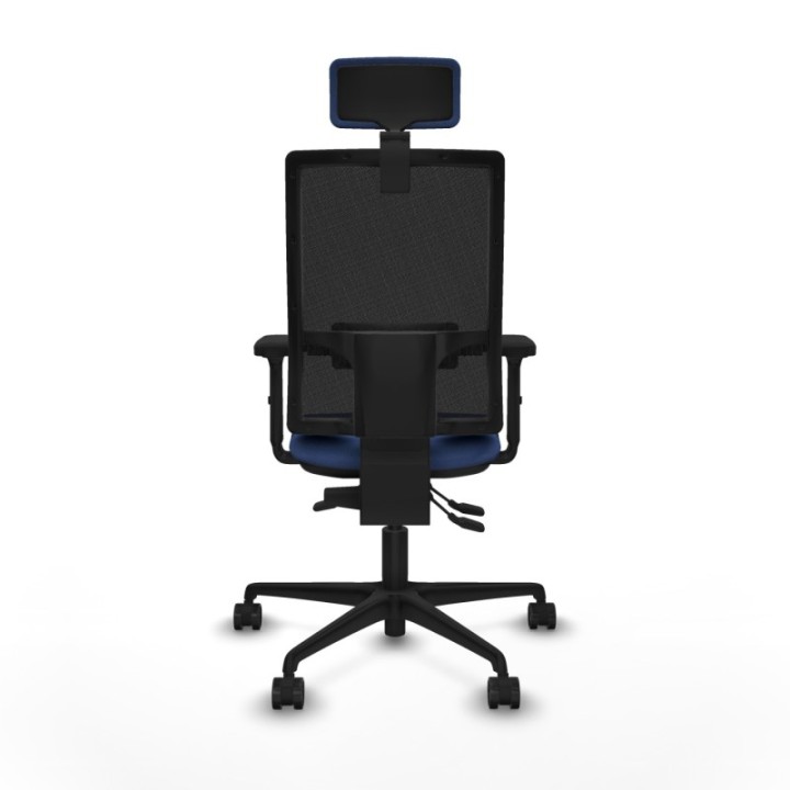 Silla Bormate asincro malla negra asiento bali azul marino brazos 2D ruedas 65mm cabecero regulable