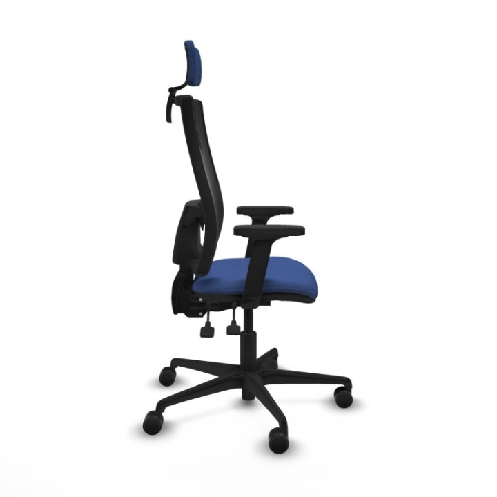 Silla Bormate asincro malla negra asiento bali azul marino brazos 2D ruedas 65mm cabecero regulable