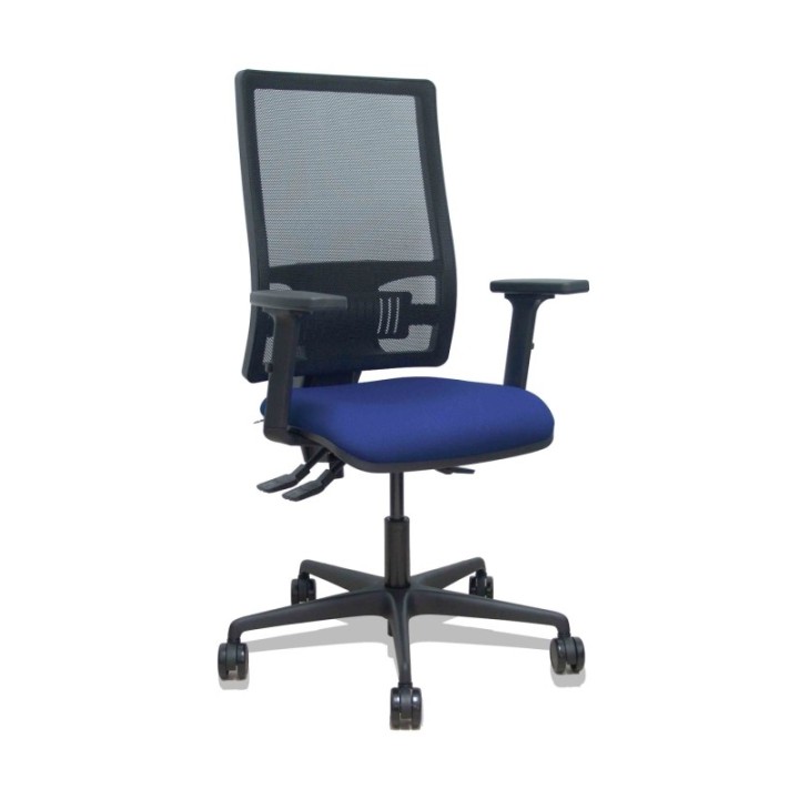 Silla Bormate asincro malla negra asiento bali azul marino brazos 2D ruedas 65mm