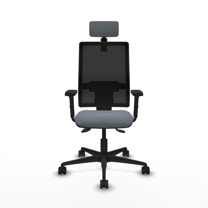 Silla Bormate asincro malla negra asiento bali gris brazos 2D ruedas 65mm cabecero regulable