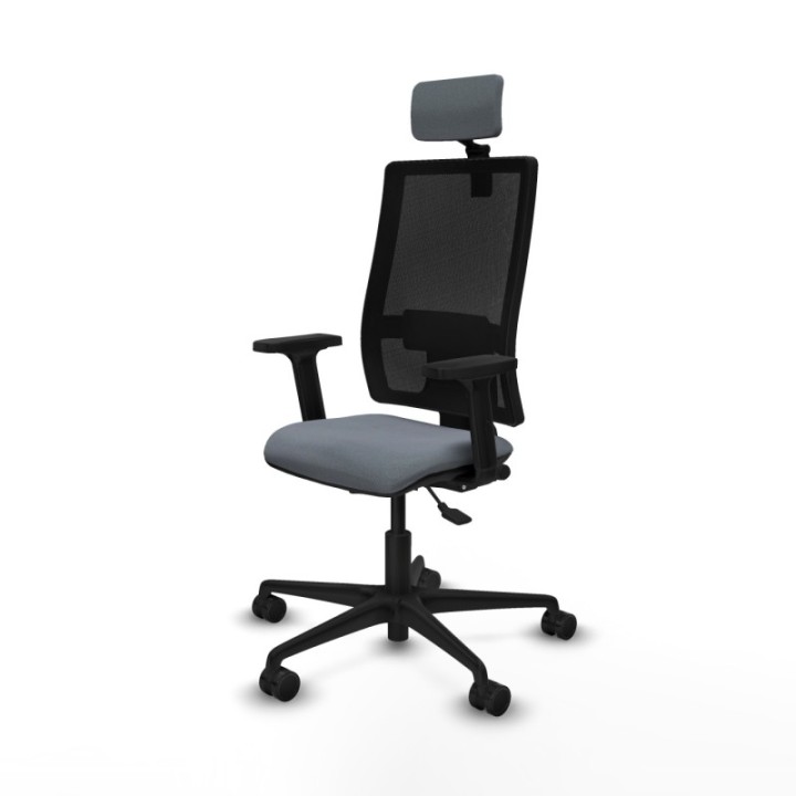 Silla Bormate asincro malla negra asiento bali gris brazos 2D ruedas 65mm cabecero regulable