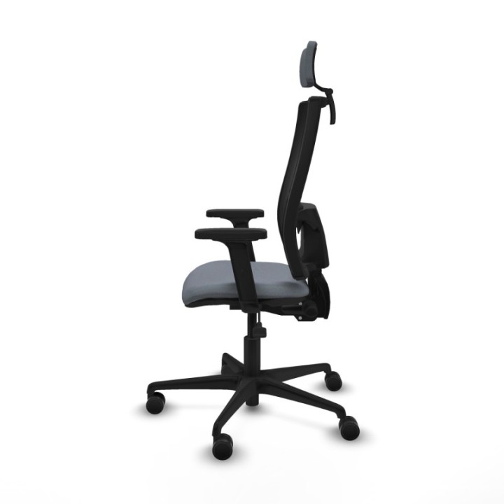 Silla Bormate asincro malla negra asiento bali gris brazos 2D ruedas 65mm cabecero regulable