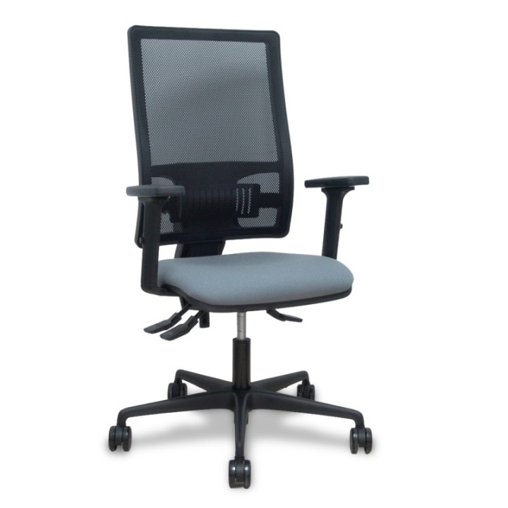 Silla Bormate asincro malla negra asiento bali gris brazos 2D ruedas 65mm
