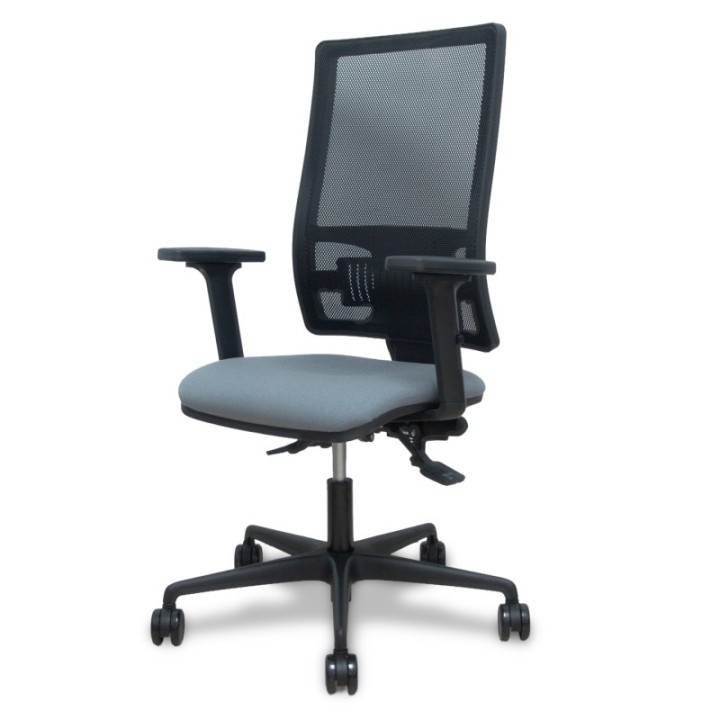 Silla Bormate asincro malla negra asiento bali gris brazos 2D ruedas 65mm