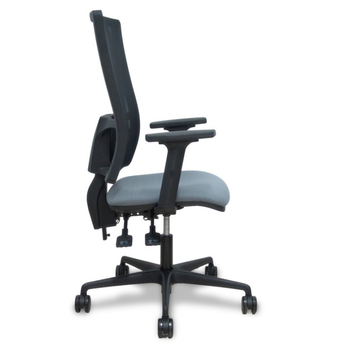 Silla Bormate asincro malla negra asiento bali gris brazos 2D ruedas 65mm