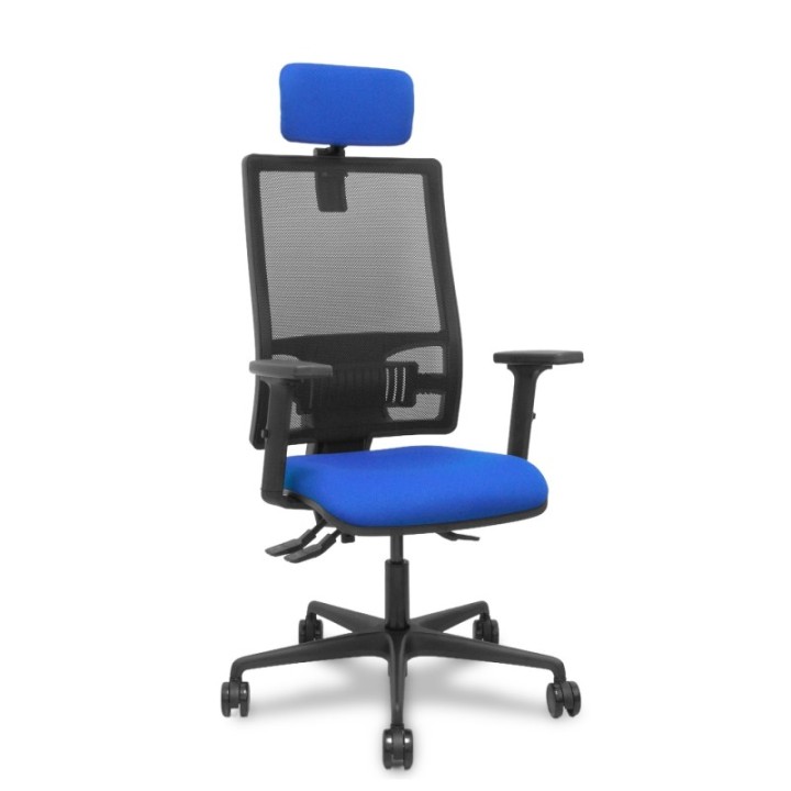 Silla Bormate asincro malla negra asiento bali azul brazos 2D ruedas 65mm cabecero regulable