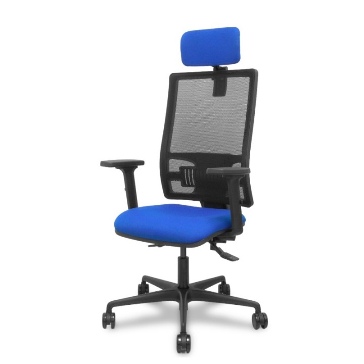 Silla Bormate asincro malla negra asiento bali azul brazos 2D ruedas 65mm cabecero regulable