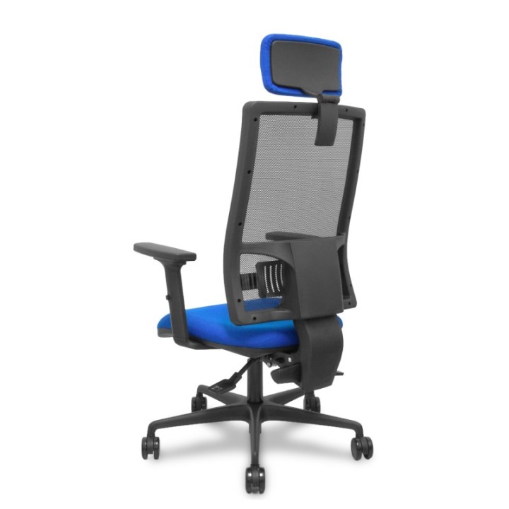 Silla Bormate asincro malla negra asiento bali azul brazos 2D ruedas 65mm cabecero regulable