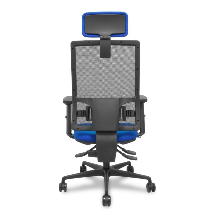 Silla Bormate asincro malla negra asiento bali azul brazos 2D ruedas 65mm cabecero regulable
