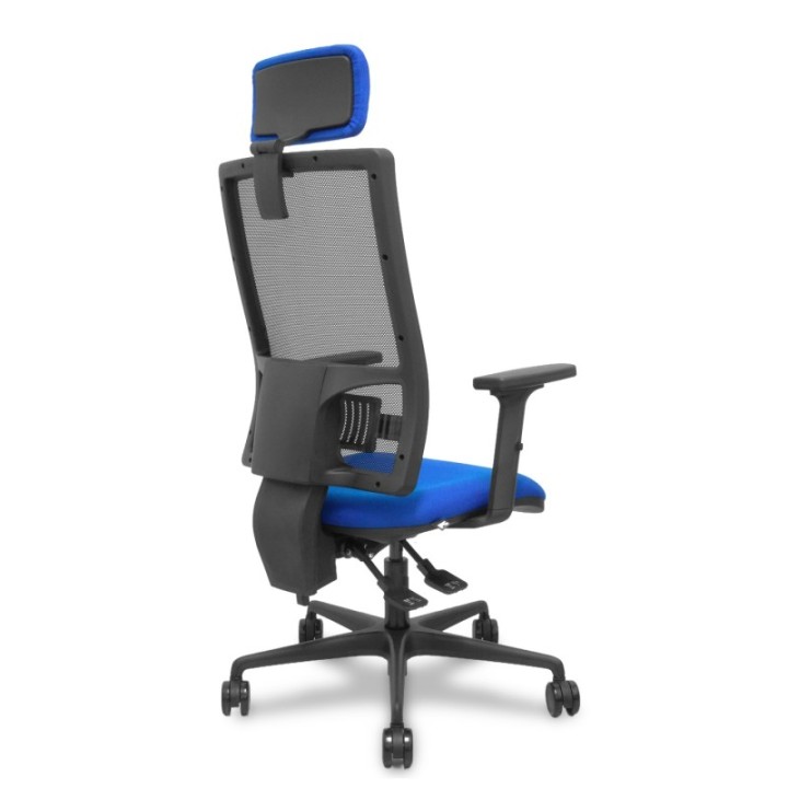 Silla Bormate asincro malla negra asiento bali azul brazos 2D ruedas 65mm cabecero regulable