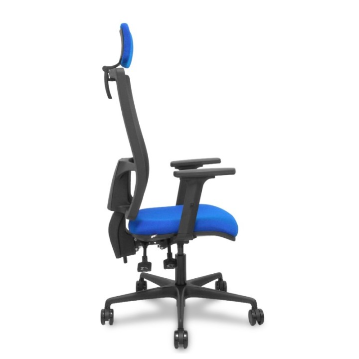 Silla Bormate asincro malla negra asiento bali azul brazos 2D ruedas 65mm cabecero regulable