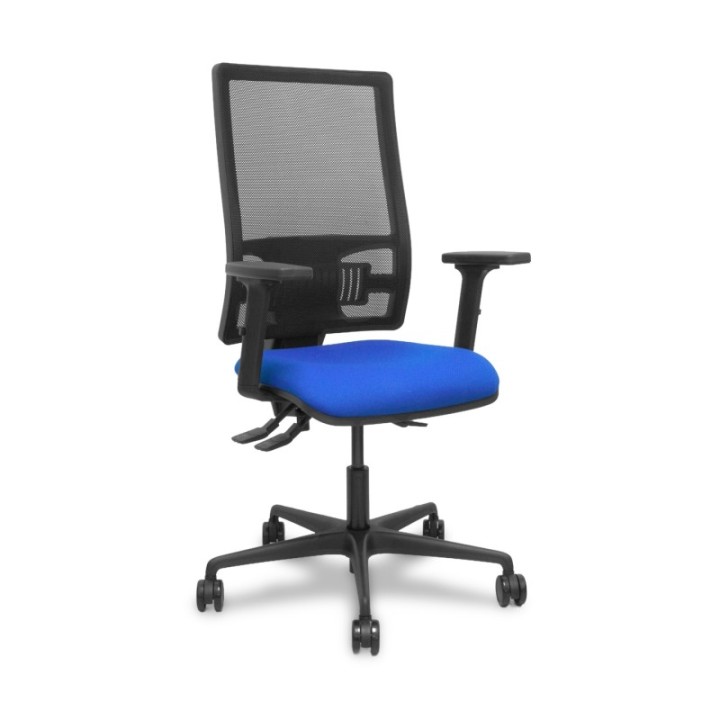 Silla Bormate asincro malla negra asiento bali azul brazos 2D ruedas 65mm