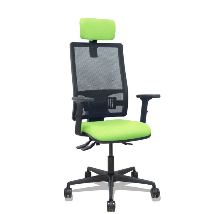 Silla Bormate asincro malla negra asiento bali pistacho brazos 2D ruedas 65mm cabecero regulable