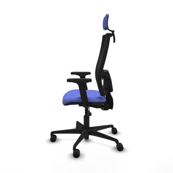 Silla Bormate asincro malla negra asiento bali azul claro brazos 2D ruedas 65mm cabecero regulable