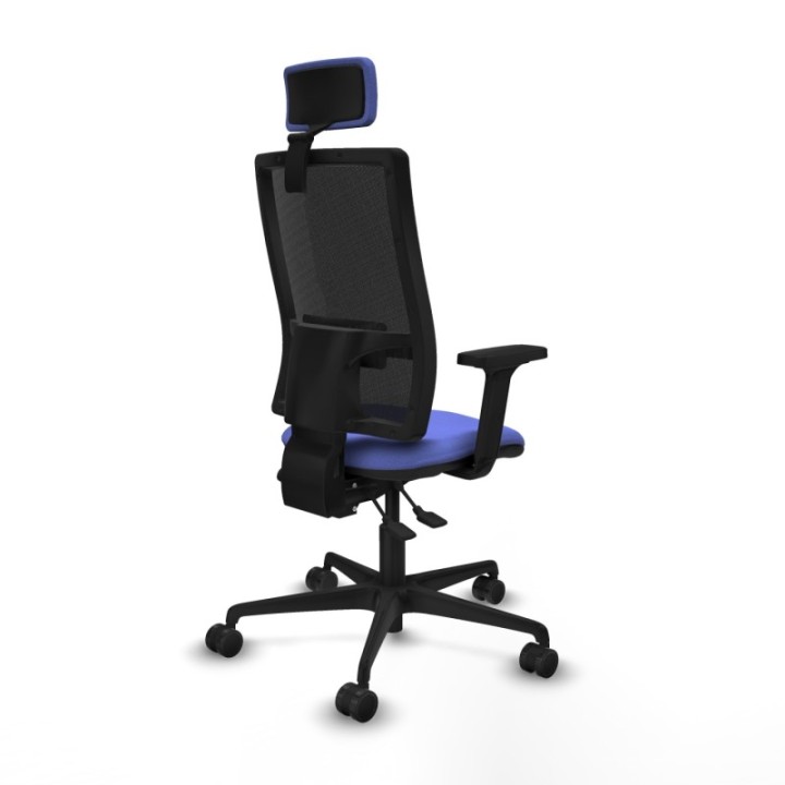 Silla Bormate asincro malla negra asiento bali azul claro brazos 2D ruedas 65mm cabecero regulable