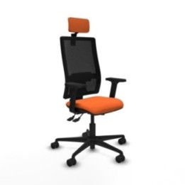 Silla Bormate asincro malla negra asiento bali naranja brazos 2D ruedas 65mm cabecero regulable