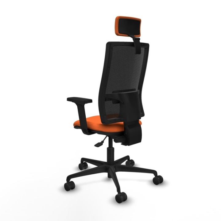 Silla Bormate asincro malla negra asiento bali naranja brazos 2D ruedas 65mm cabecero regulable