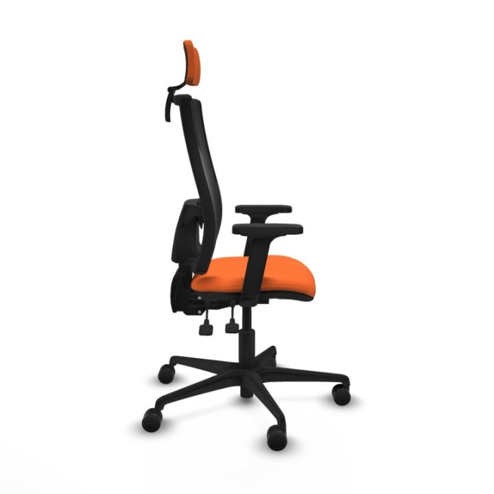 Silla Bormate asincro malla negra asiento bali naranja brazos 2D ruedas 65mm cabecero regulable