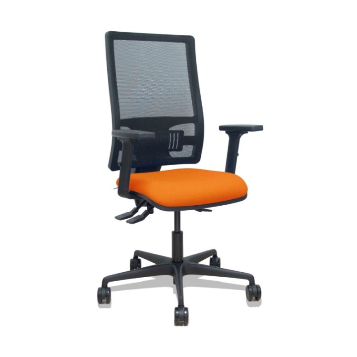 Silla Bormate asincro malla negra asiento bali naranja brazos 2D ruedas 65mm