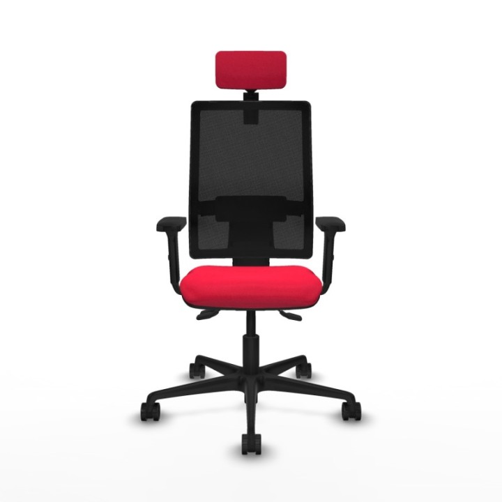 Silla Bormate asincro malla negra asiento bali rojo brazos 2D ruedas 65mm cabecero regulable