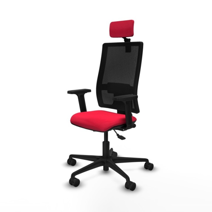 Silla Bormate asincro malla negra asiento bali rojo brazos 2D ruedas 65mm cabecero regulable