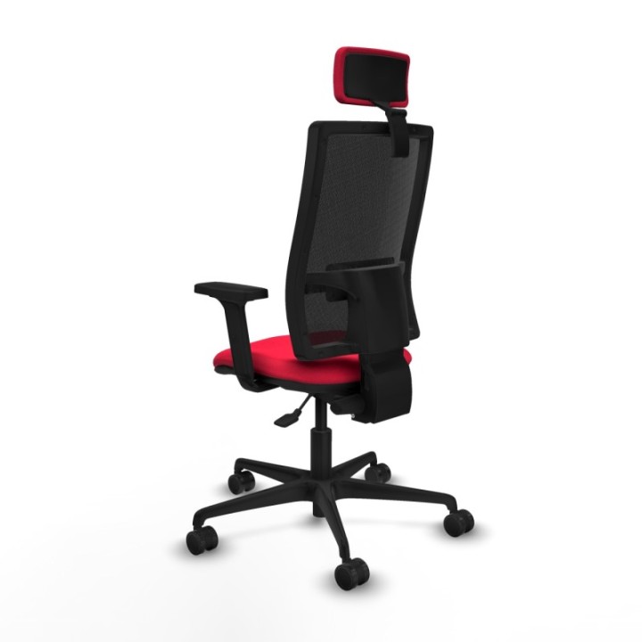 Silla Bormate asincro malla negra asiento bali rojo brazos 2D ruedas 65mm cabecero regulable