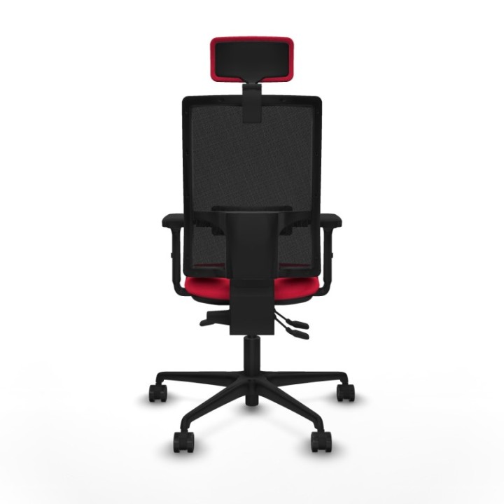 Silla Bormate asincro malla negra asiento bali rojo brazos 2D ruedas 65mm cabecero regulable