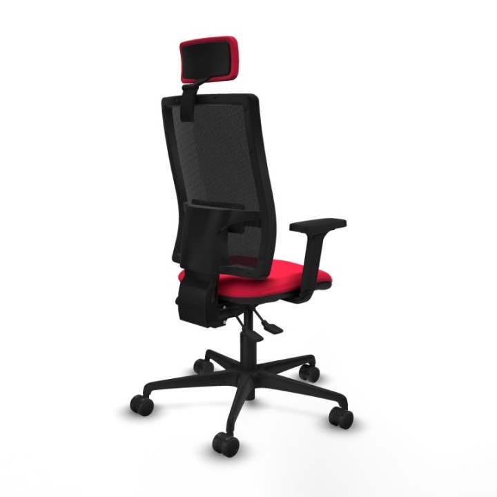 Silla Bormate asincro malla negra asiento bali rojo brazos 2D ruedas 65mm cabecero regulable
