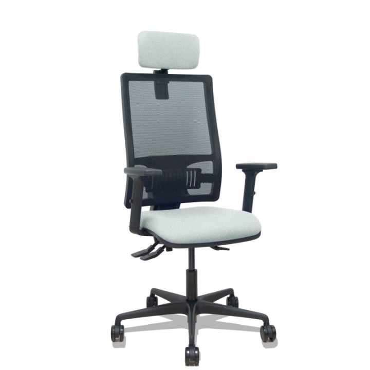 Silla Bormate asincro malla negra asiento bali gris claro brazos 2D ruedas 65mm cabecero regulable