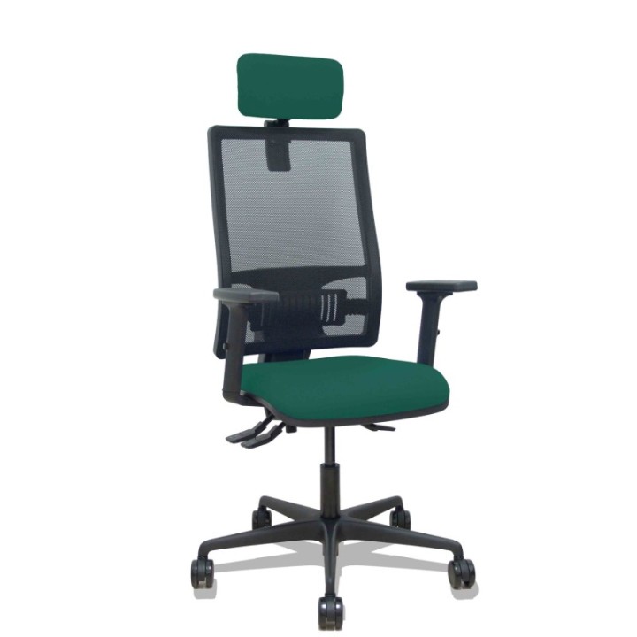 Silla Bormate asincro malla negra asiento bali verde botella brazos 2D ruedas 65mm cabecero regulable