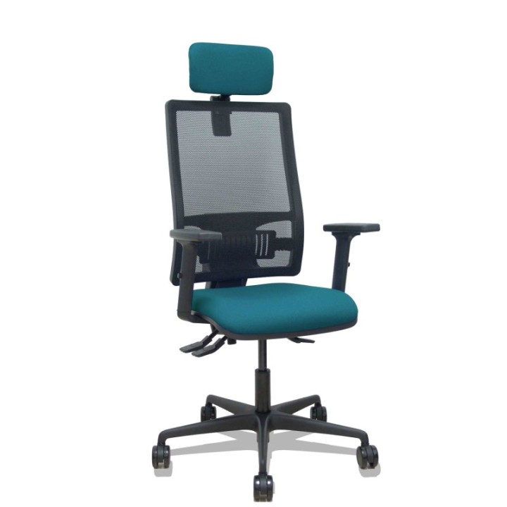 Silla Bormate asincro malla negra asiento bali verde petróleo brazos 2D ruedas 65mm cabecero regulable