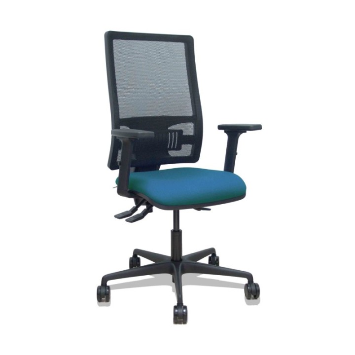 Silla Bormate asincro malla negra asiento bali verde petróleo brazos 2D ruedas 65mm