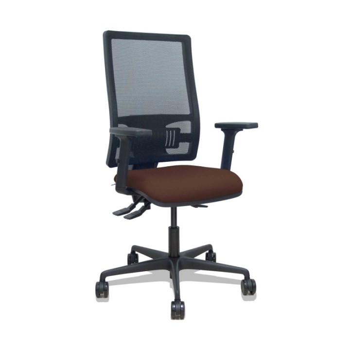 Silla Bormate asincro malla negra asiento bali marrón oscuro brazos 2D ruedas 65mm