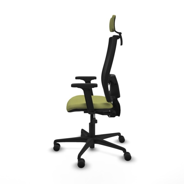 Silla Bormate asincro malla negra asiento bali verde oliva brazos 2D ruedas 65mm cabecero regulable