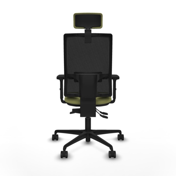 Silla Bormate asincro malla negra asiento bali verde oliva brazos 2D ruedas 65mm cabecero regulable
