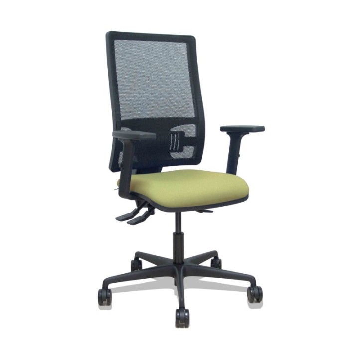 Silla Bormate asincro malla negra asiento bali verde oliva brazos 2D ruedas 65mm