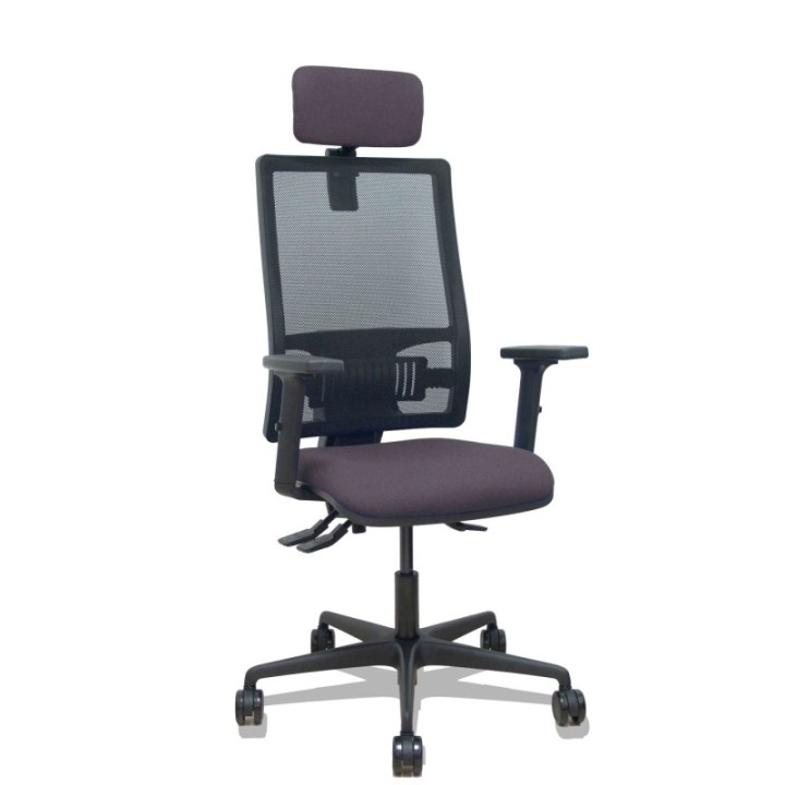 Silla Bormate asincro malla negra asiento bali gris oscuro brazos 2D ruedas 65mm cabecero regulable