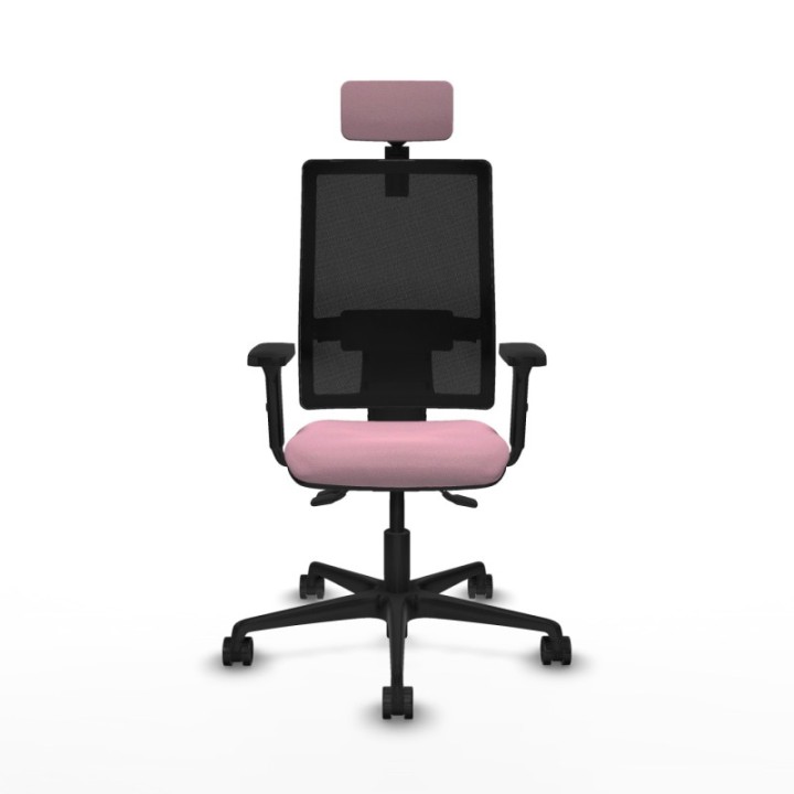 Silla Bormate asincro malla negra asiento bali rosa brazos 2D ruedas 65mm cabecero regulable