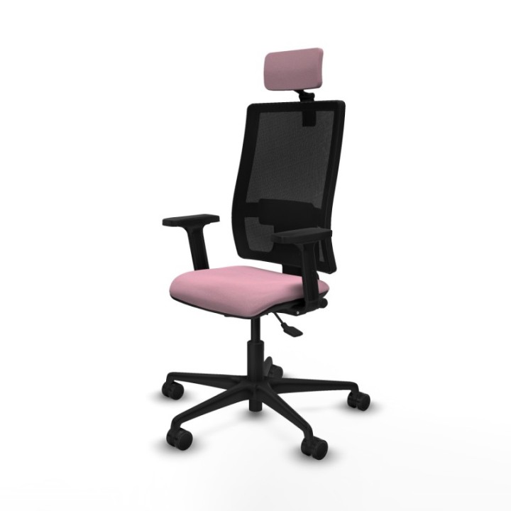 Silla Bormate asincro malla negra asiento bali rosa brazos 2D ruedas 65mm cabecero regulable