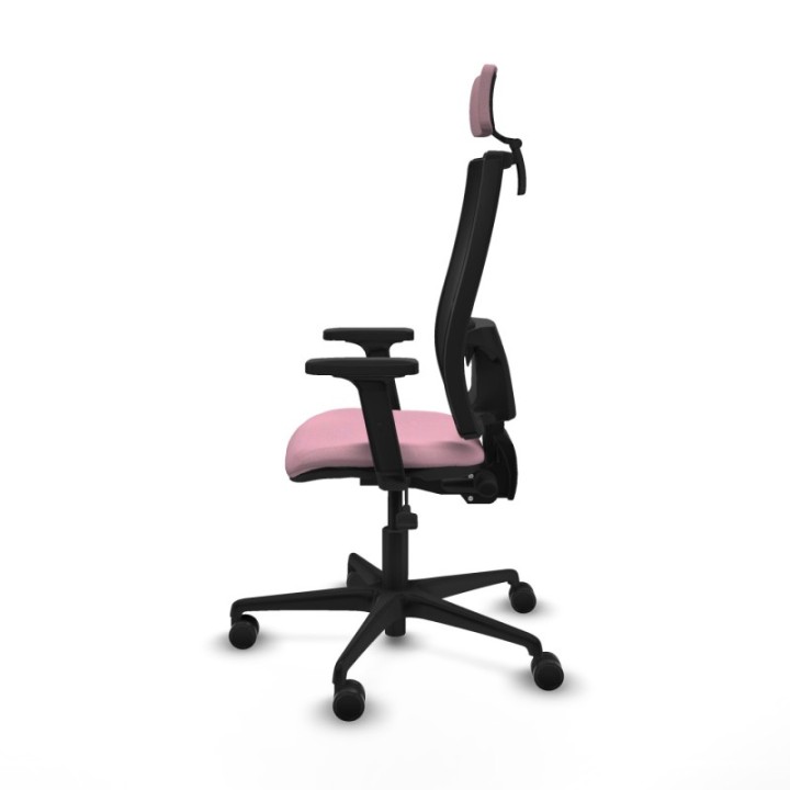 Silla Bormate asincro malla negra asiento bali rosa brazos 2D ruedas 65mm cabecero regulable