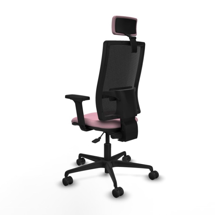 Silla Bormate asincro malla negra asiento bali rosa brazos 2D ruedas 65mm cabecero regulable