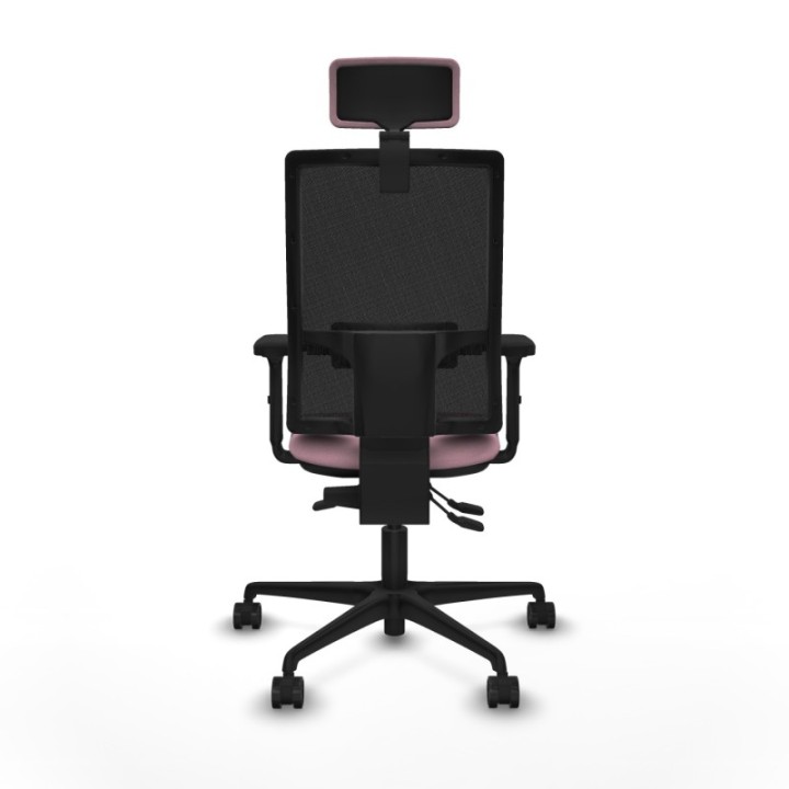 Silla Bormate asincro malla negra asiento bali rosa brazos 2D ruedas 65mm cabecero regulable