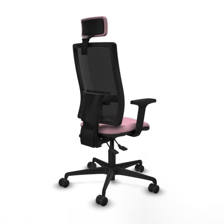 Silla Bormate asincro malla negra asiento bali rosa brazos 2D ruedas 65mm cabecero regulable