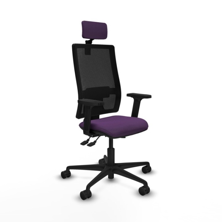 Silla Bormate asincro malla negra asiento bali morado brazos 2D ruedas 65mm cabecero regulable