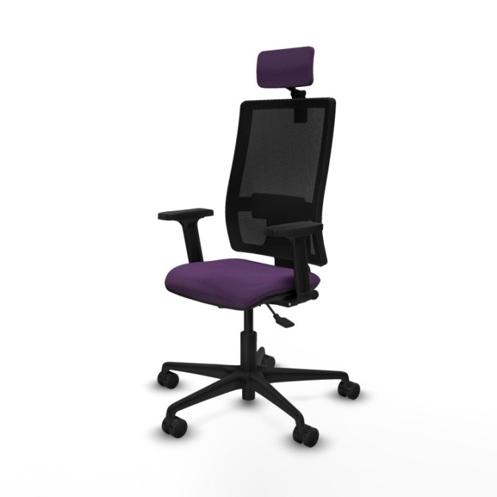 Silla Bormate asincro malla negra asiento bali morado brazos 2D ruedas 65mm cabecero regulable