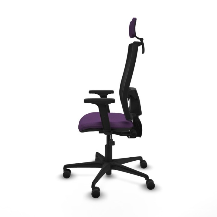 Silla Bormate asincro malla negra asiento bali morado brazos 2D ruedas 65mm cabecero regulable