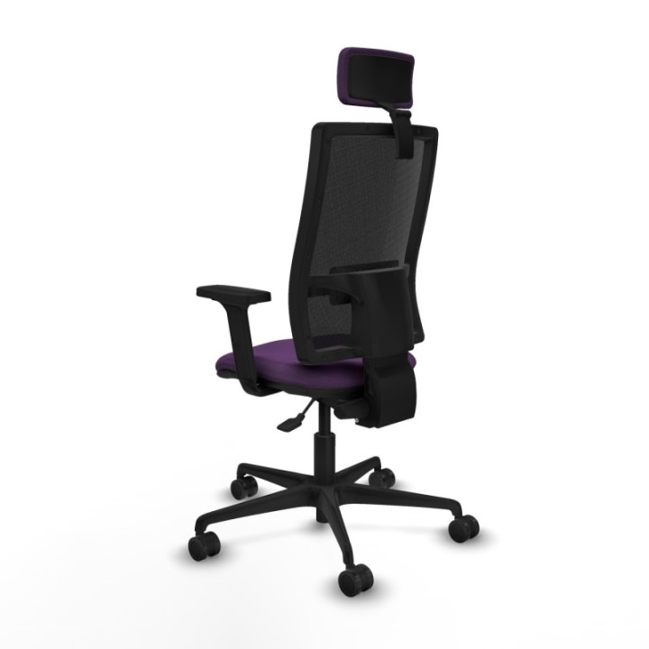 Silla Bormate asincro malla negra asiento bali morado brazos 2D ruedas 65mm cabecero regulable